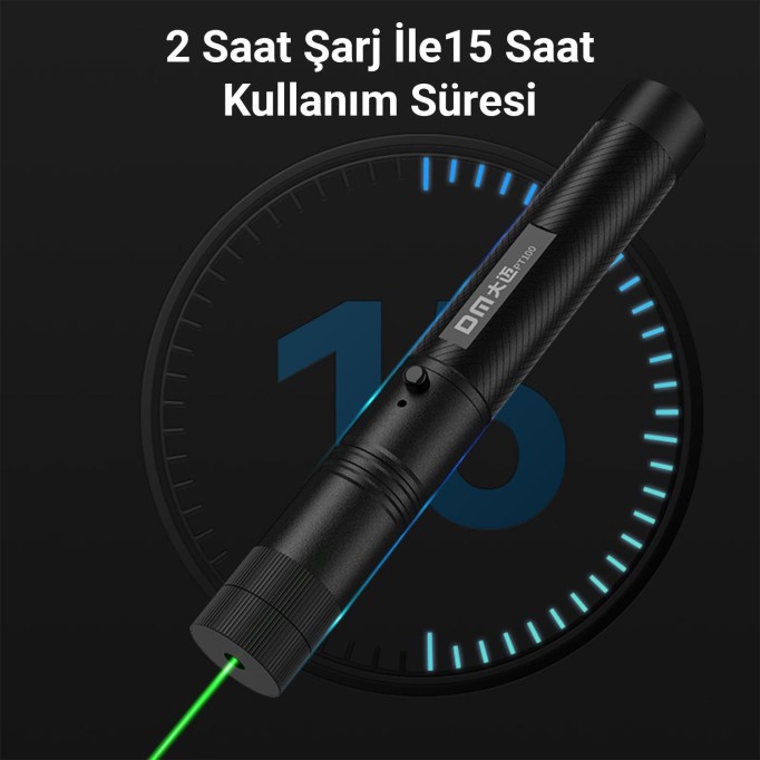DM PT100 Şarj Edilebilir 100mW Güçlü Uzun Mesafeli Yeşil Lazer Pointer