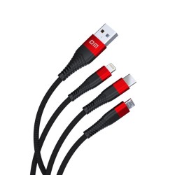 DM SL004 iPhone Lightning Type-C Micro USB 2.4A Şarj ve Data Kablosu 120CM