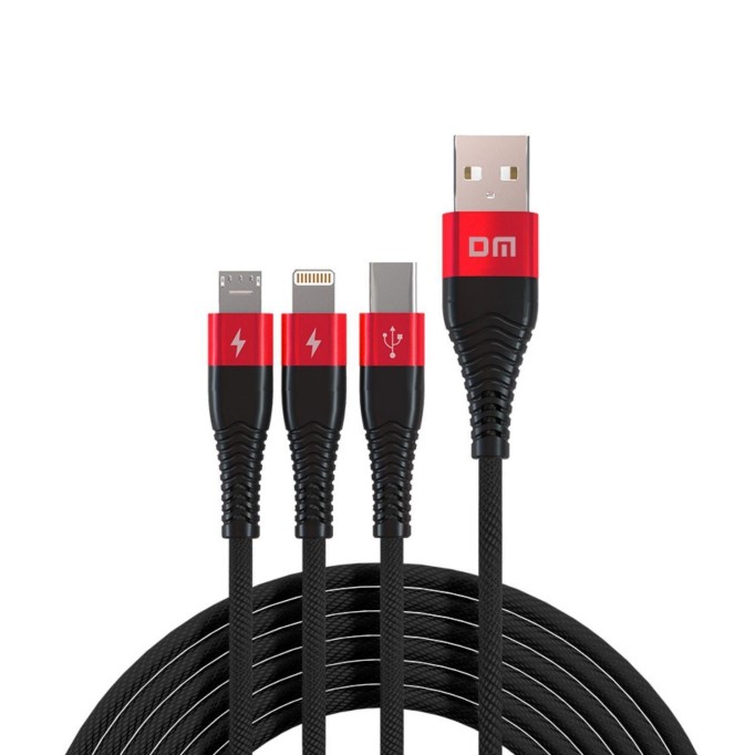 DM SL004 iPhone Lightning Type-C Micro USB 2.4A Şarj ve Data Kablosu 120CM