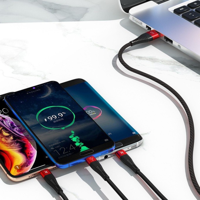 DM SL004 iPhone Lightning Type-C Micro USB 2.4A Şarj ve Data Kablosu 120CM