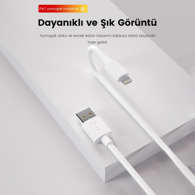 DM SL010 USB to Lightning iPhone 2.4A Hızlı Şarj ve Data Kablosu Beyaz 1 Metre