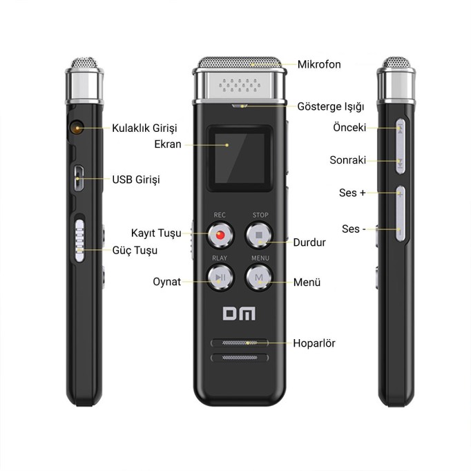 DM V2 Ekranlı 16GB Dijital Ses Kayıt Cihazı