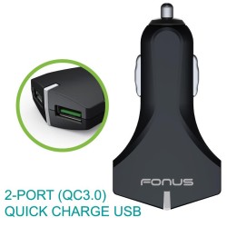 Fonus Çift USB Çıkışlı Dual Port QC 3.0 Hızlı Araç Şarj Cihazı Fonus Çift USB Çıkışlı Dual Port QC 3.0 Hızlı Araç Şarj Cihazı