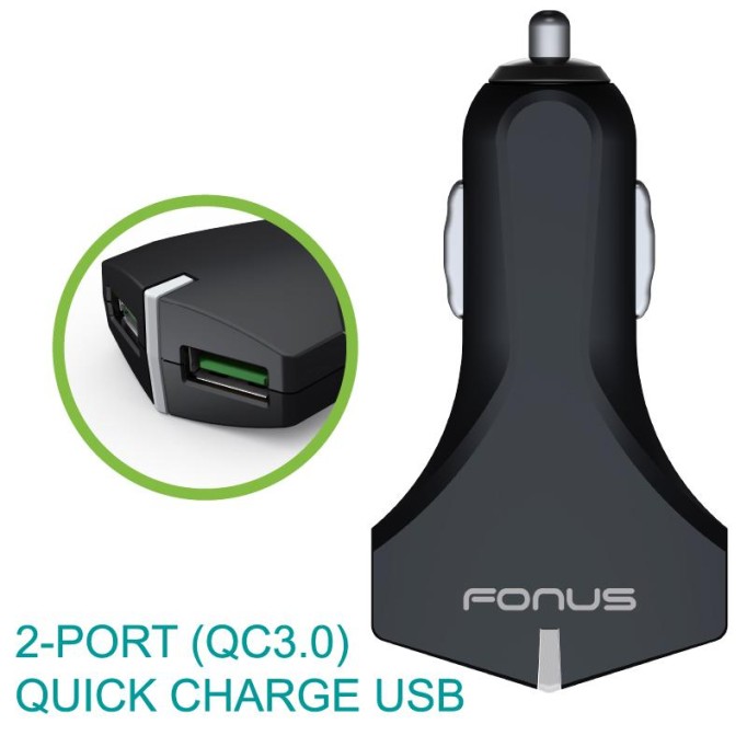 Fonus Çift USB Çıkışlı Dual Port QC 3.0 Hızlı Araç Şarj Cihazı