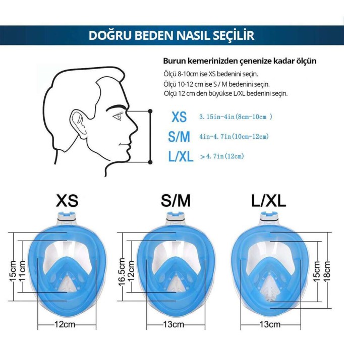 Full Face Aksiyon Kamera için Şnorkel Dalış Maskesi Large / Xlarge Yeşil