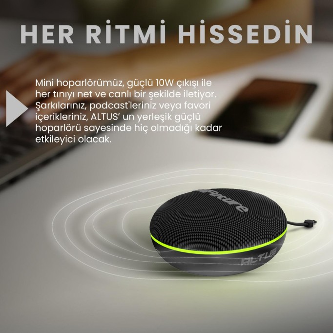 HiFuture Altus Bluetooth 5.3 TWS Taşınabilir Hoparlör 10W IPX4 Suya Dayanıklı Siyah
