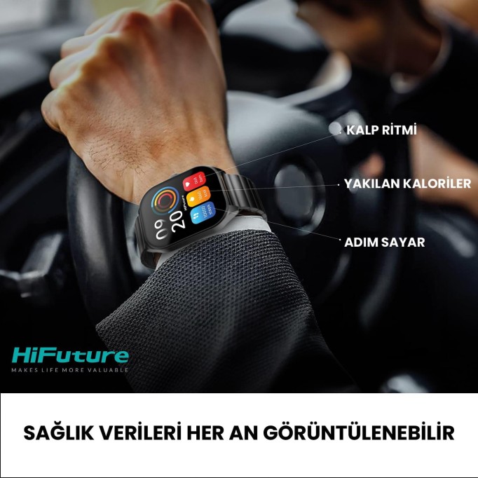HiFuture APEX Akıllı Saat 2.04 İnç AMOLED Ekran Bluetooth 5.3 Arama Özellikli Spor Takipli Siyah