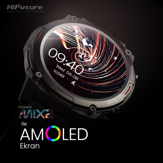 HiFuture FutureGo Mix2 36mm Amoled Ekran Sesli Arama Özellikli Akıllı Saat Siyah
