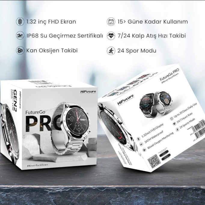 HiFuture FutureGo Pro 34mm IP68 Suya Dayanıklı Akıllı Saat Siyah