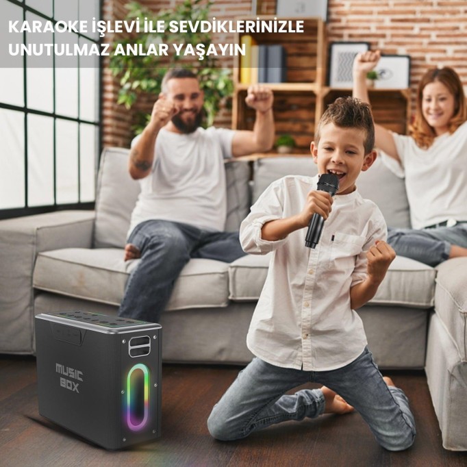 HiFuture MusicBox 2 Mikrofonlu TWS Karaoke Kablosuz 100W Hoparlör RGB Aydınlatmalı Siyah