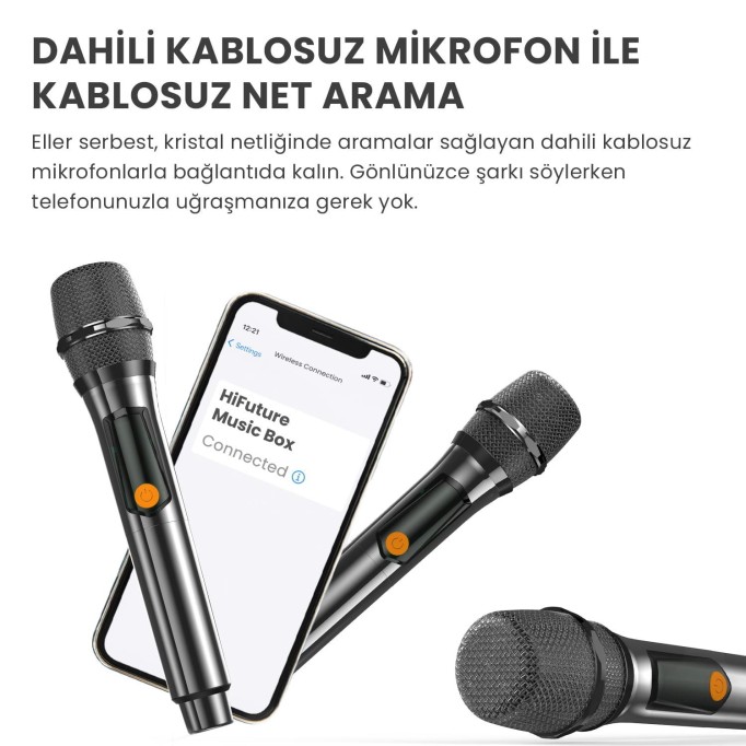 HiFuture MusicBox 2 Mikrofonlu TWS Karaoke Kablosuz 100W Hoparlör RGB Aydınlatmalı Siyah