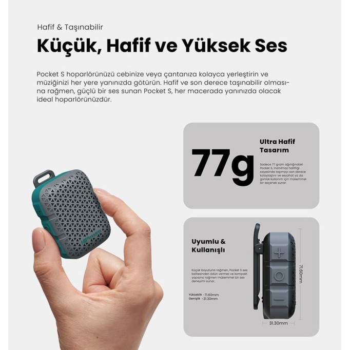 HiFuture Pocket S Su Geçirmez Kablosuz Hoparlör 5W TWS IPX7 Taşınabilir Bluetooth Hoparlör Bej
