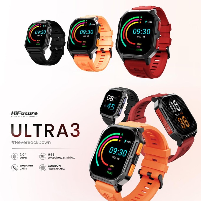 HiFuture Ultra3 Akıllı Saat 2.01 İnç TFT Ekran Sağlık ve Spor Takipli Bluetooth Arama Siyah