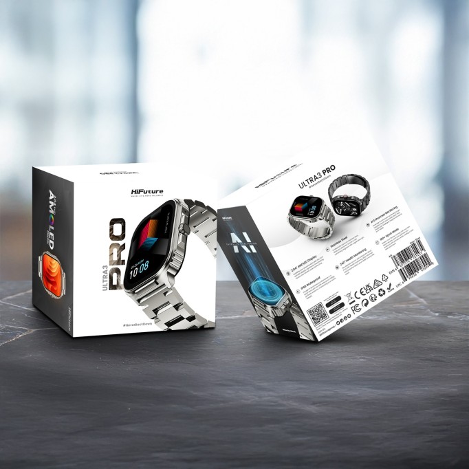HiFuture Ultra3 PRO Bluetooth 5.3 AMOLED Ekran IP68 Su Geçirmez Sağlık ve Spor Takibi Akıllı Saat Siyah