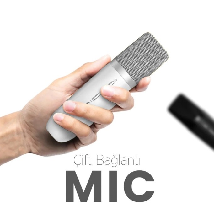 HiFuture Vocalist 100 Kablosuz Bluetooth 25W RGB Mikrofonlu TWS Taşınabilir Karaoke Sistemi Hoparlör Gümüş