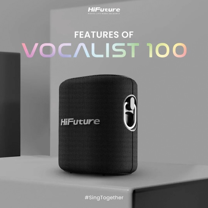 HiFuture Vocalist 100 Kablosuz Bluetooth 25W RGB Mikrofonlu TWS Taşınabilir Karaoke Sistemi Hoparlör Siyah