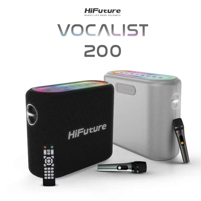 HiFuture Vocalist 200 Bluetooth 100W RGB Aydınlatmalı Taşınabilir Karaoke Sistemi Hoparlör Mikrofonlu Kablosuz Gümüş