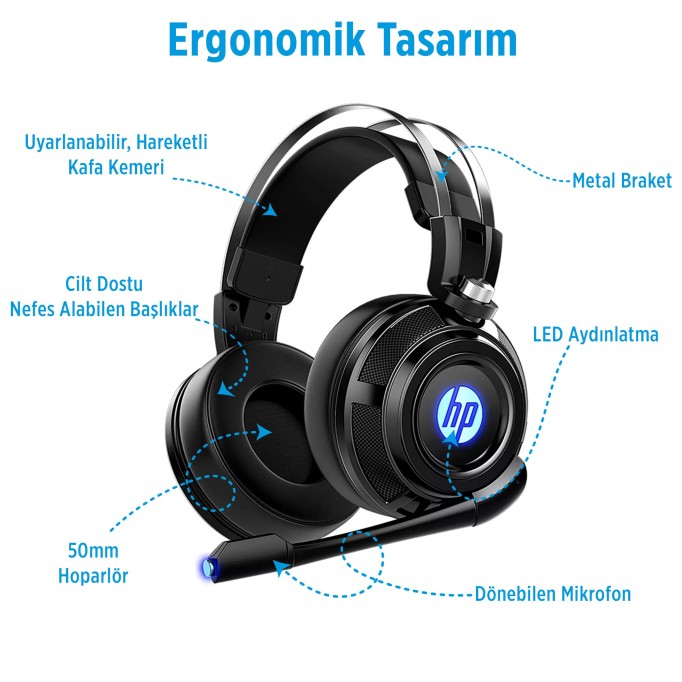 HP H200 Işıklı Mikrofonlu Kulak Üstü Gaming Kulaklık