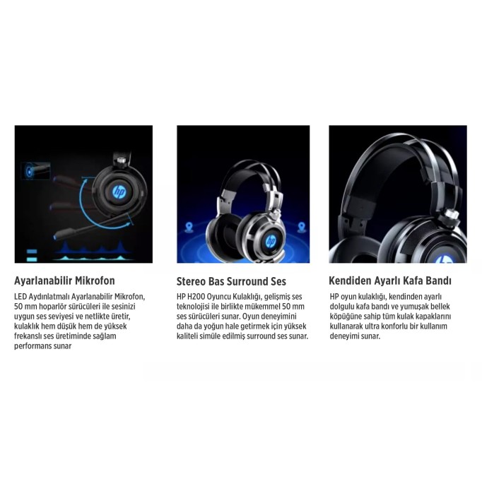 HP H200 Işıklı Mikrofonlu Kulak Üstü Gaming Kulaklık