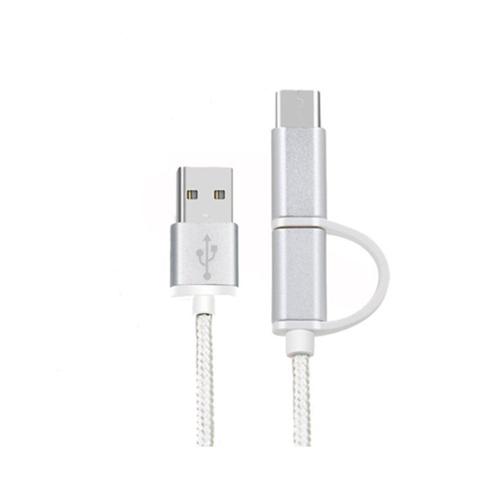 Huawei Honor Örgülü 2si 1 Arada Type-C Micro USB Şarj Kablosu