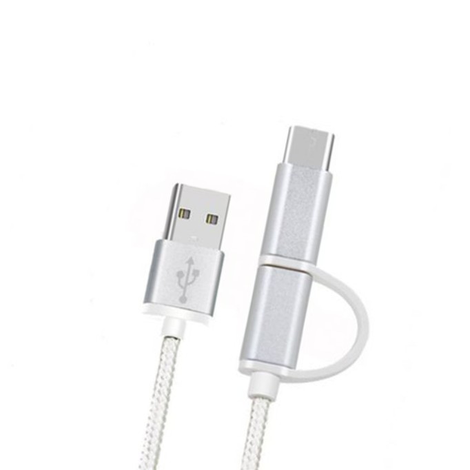 Huawei Honor Örgülü 2si 1 Arada Type-C Micro USB Şarj Kablosu