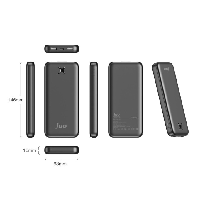 Juo 10000 mAh 10.5W Çift USB-A Çıkışlı Powerbank Taşınabilir Hızlı Şarj Cihazı Siyah