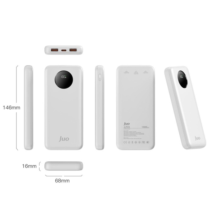 Juo 10000 mAh 22.5W Dijital Led Ekranlı Taşınabilir Hızlı Şarj Cihazı Powerbank Beyaz