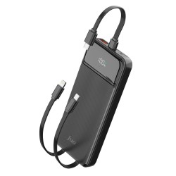 10000 mAh Juo 10000 mAh 22.5W Led Ekranlı Lightning ve Type-C Kablolu Powerbank Taşınabilir Hızlı Şarj Cihazı Siyah