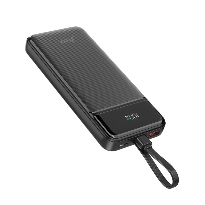 Juo 10000 mAh 22.5W Led Ekranlı Lightning ve Type-C Kablolu Powerbank Taşınabilir Hızlı Şarj Cihazı Siyah