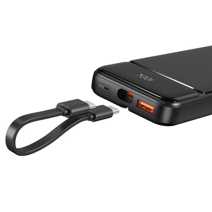 Juo 10000 mAh 22.5W Led Ekranlı Lightning ve Type-C Kablolu Powerbank Taşınabilir Hızlı Şarj Cihazı Siyah