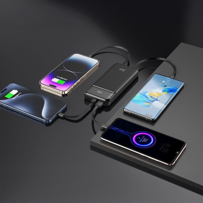 Juo 10000 mAh 22.5W Led Ekranlı Lightning ve Type-C Kablolu Powerbank Taşınabilir Hızlı Şarj Cihazı Siyah