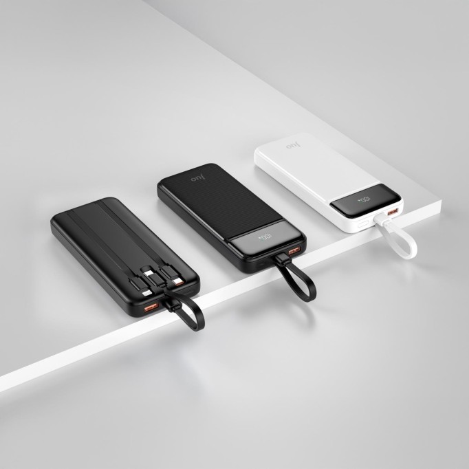 Juo 10000 mAh 22.5W Led Ekranlı Lightning ve Type-C Kablolu Powerbank Taşınabilir Hızlı Şarj Cihazı Siyah