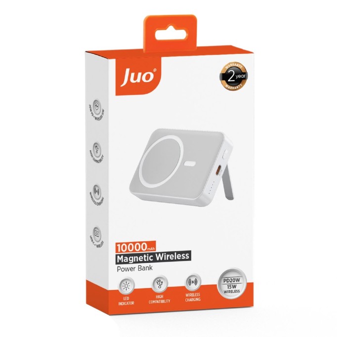 Juo 10000 mAh MagSafe Powerbank Standlı PD20W Taşınabilir Kablosuz Hızlı Şarj Cihazı Beyaz