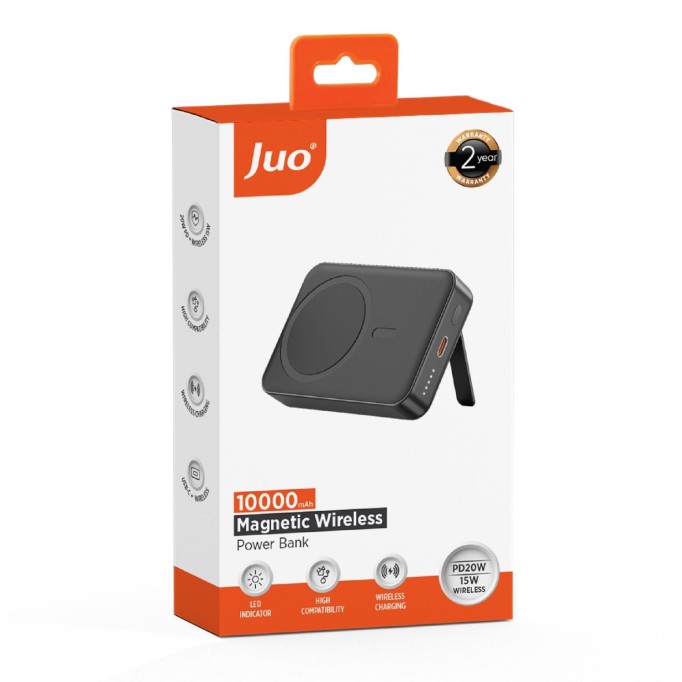 Juo 10000 mAh MagSafe Powerbank Standlı PD20W Taşınabilir Kablosuz Hızlı Şarj Cihazı Siyah