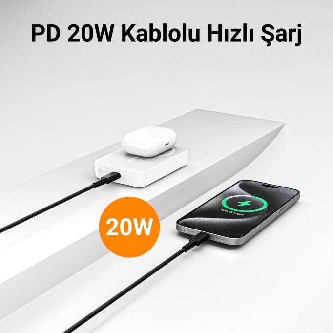 Juo 10000 mAh MagSafe Powerbank Standlı PD20W Taşınabilir Kablosuz Hızlı Şarj Cihazı Siyah