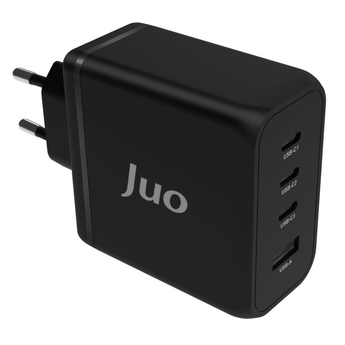 Juo 100W 4 Portlu USB-C + USB-A GaN Şarj Aleti iPhone & Macbook & Notebook Uyumlu PD Type-C Hızlı Şarj Cihazı Siyah