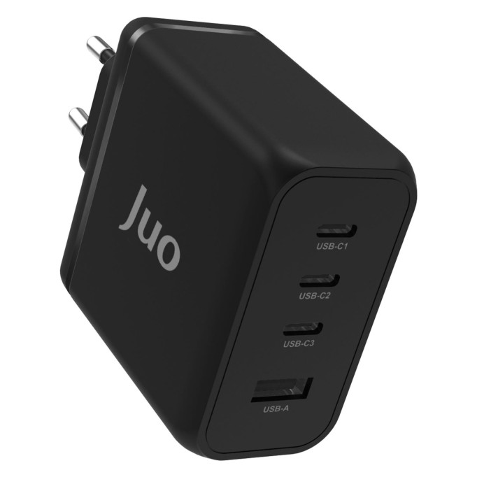 Juo 100W 4 Portlu USB-C + USB-A GaN Şarj Aleti iPhone & Macbook & Notebook Uyumlu PD Type-C Hızlı Şarj Cihazı Siyah