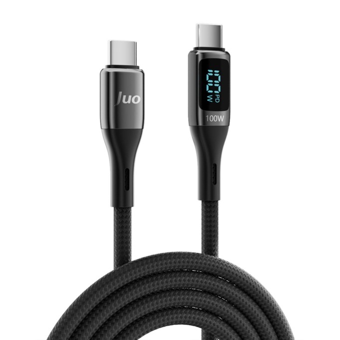 Juo 100W 5A QC4.0 Dijital Led Ekranlı E-Mark Çipli USB PD Type-C Hızlı Şarj ve Data Kablosu 1 Metre
