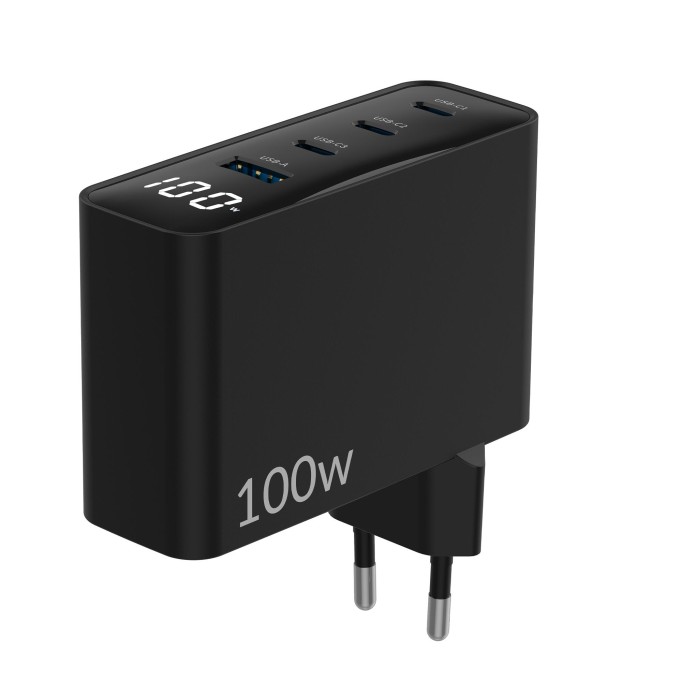 Juo 100W GaN Led Ekranlı 3 Type-C + USB-A Hızlı Şarj Cihazı iPhone & Macbook & Notebook Şarj Aleti