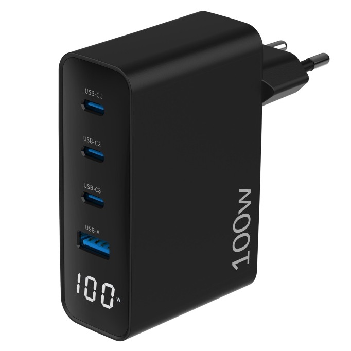 Juo 100W GaN Led Ekranlı 3 Type-C + USB-A Hızlı Şarj Cihazı iPhone & Macbook & Notebook Şarj Aleti