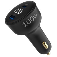 Juo 100W Led Ekranlı Type-C + USB-A Araç Şarj Aleti iPhone & Android & Notebook Araç içi Şarj Cihazı