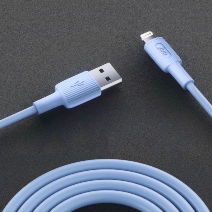 Juo 12W 2.4A USB-A to Lightning iPhone iPad Silikon Hızlı Şarj ve Data Kablosu Mavi 1 Metre