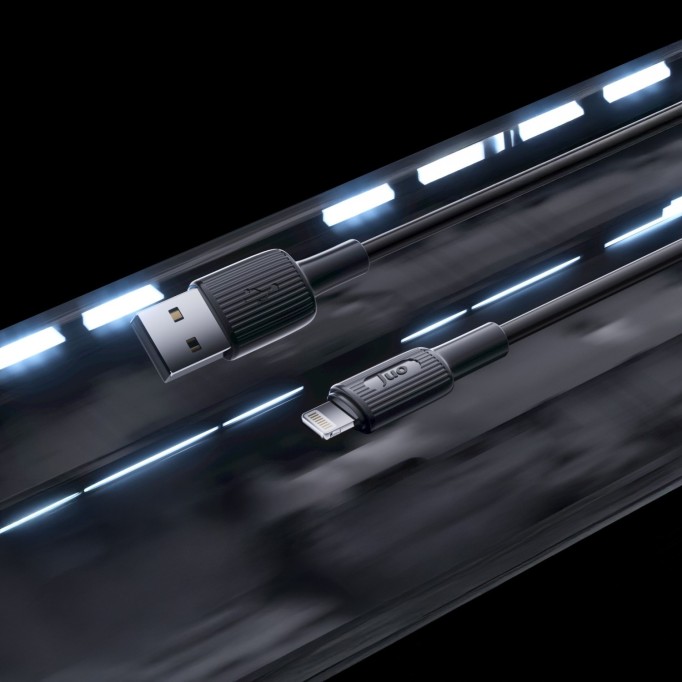 Juo 12W 2.4A USB-A to Lightning iPhone iPad Silikon Hızlı Şarj ve Data Kablosu Siyah 2 Metre