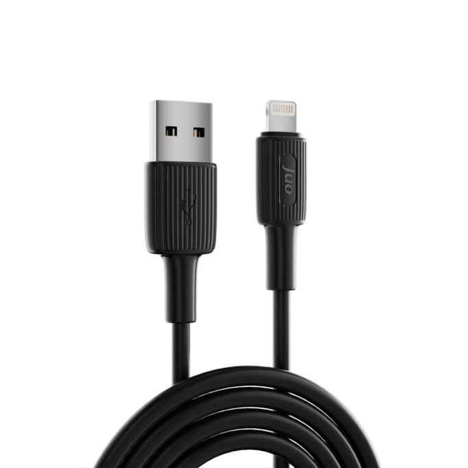 Juo 12W 2.4A USB-A to Lightning iPhone iPad Silikon Hızlı Şarj ve Data Kablosu Siyah 2 Metre