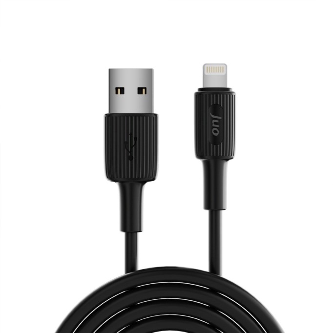 Juo 12W 2.4A USB-A to Lightning iPhone iPad Silikon Hızlı Şarj ve Data Kablosu Siyah 2 Metre