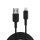 Juo 12W 2.4A USB-A to Lightning iPhone iPad Silikon Hızlı Şarj ve Data Kablosu Siyah 2 Metre