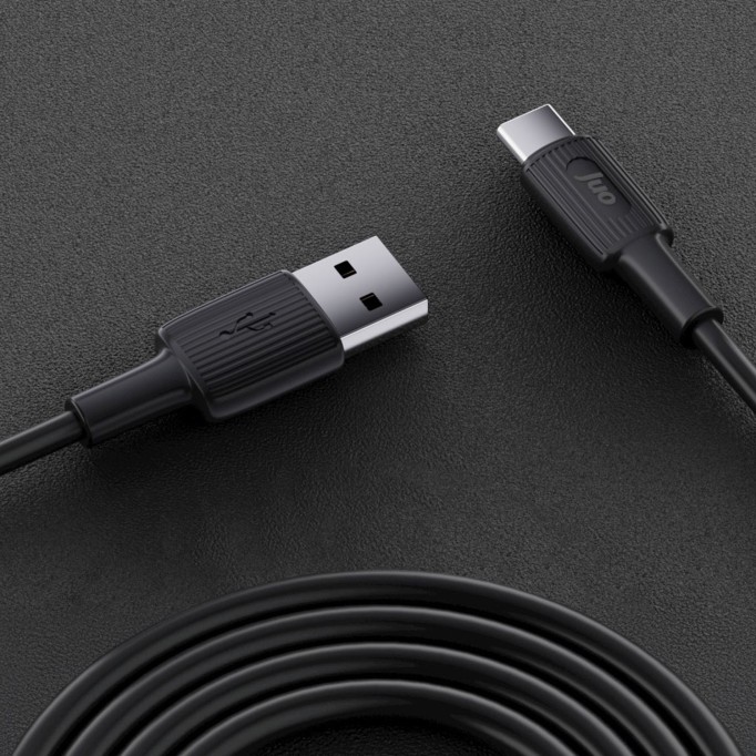 Juo 12W USB-A to Type-C Silikon Hızlı Şarj ve Data Kablosu Siyah 2 Metre