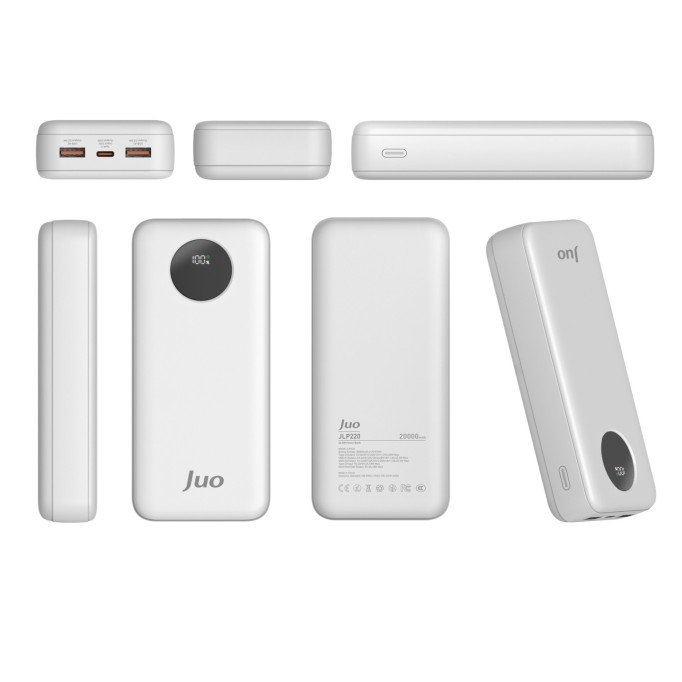 Juo 20000 mAh 22.5W Dijital Led Ekranlı Taşınabilir Hızlı Şarj Cihazı Powerbank Beyaz