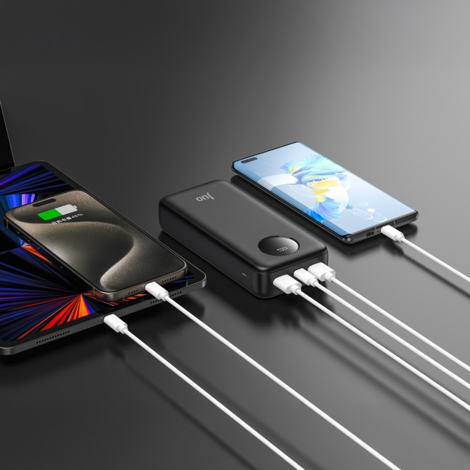 Juo 20000 mAh 22.5W Dijital Led Ekranlı Taşınabilir Hızlı Şarj Cihazı Powerbank Siyah