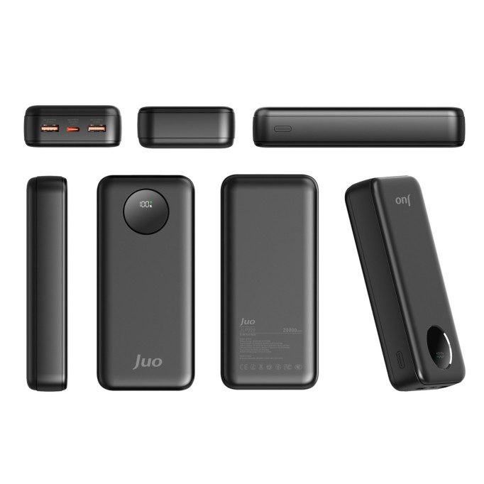Juo 20000 mAh 22.5W Dijital Led Ekranlı Taşınabilir Hızlı Şarj Cihazı Powerbank Siyah
